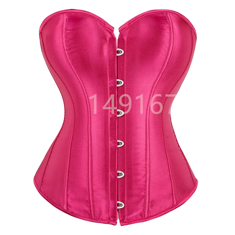 Corset Top Bustiers Overbust Satin Sexy Victorian Corsets Corselet Brocade Vintage Style Korsett for Women Plus Size Pink Green