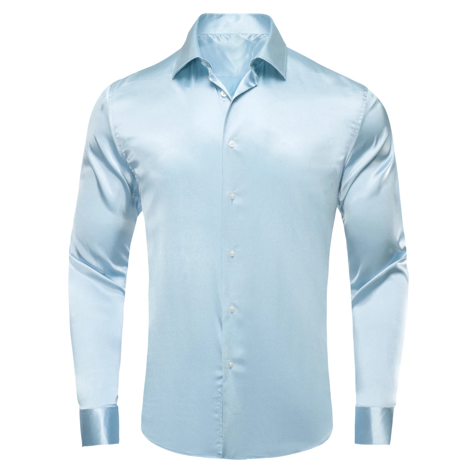Hi-Tie Plain Satin Silk Mens Dress Shirts Long Sleeve Suit Shirt Casual Formal Blouse Pure Solid Rose Gold Peach Pink Mint White