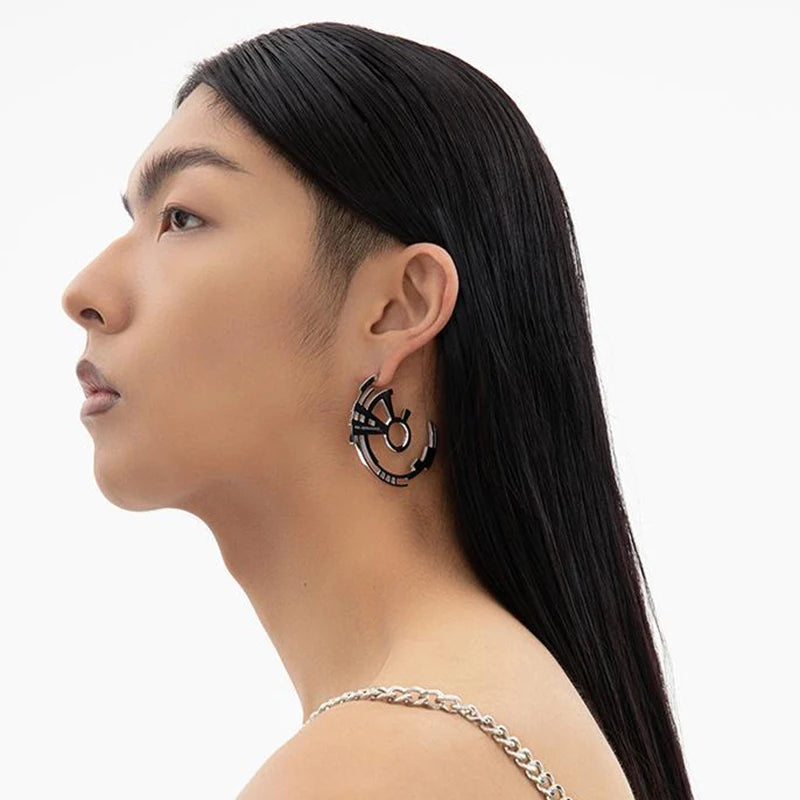Hollow Punk Mechanical Cyberpunk Earrings Unisex Couple Y2k Circular Gear Shape Ear Studs Jewelry Accessories Gift