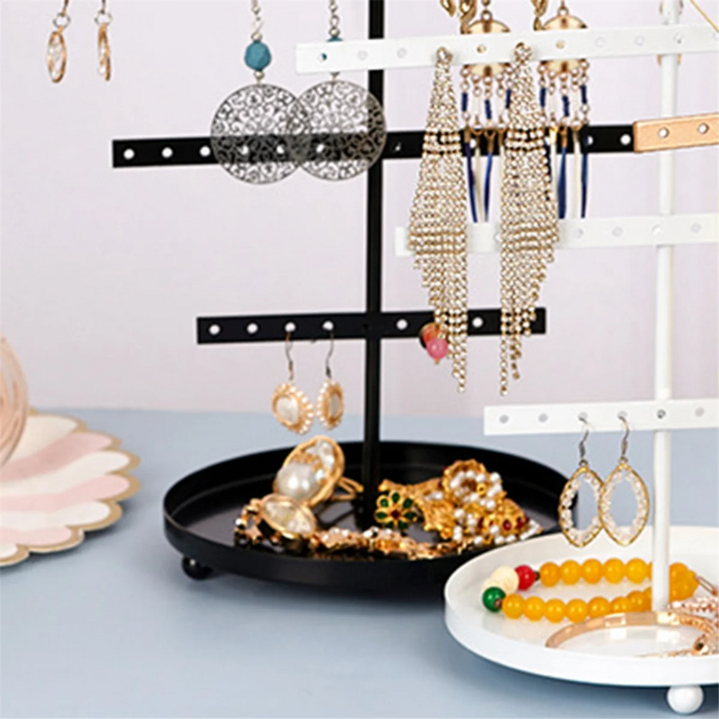 ABQR Black 3-Layer Simple Earring Storage Rack Earring Stand Jewelry Display Stand Earrings Necklaces Rings Jewelry Stand