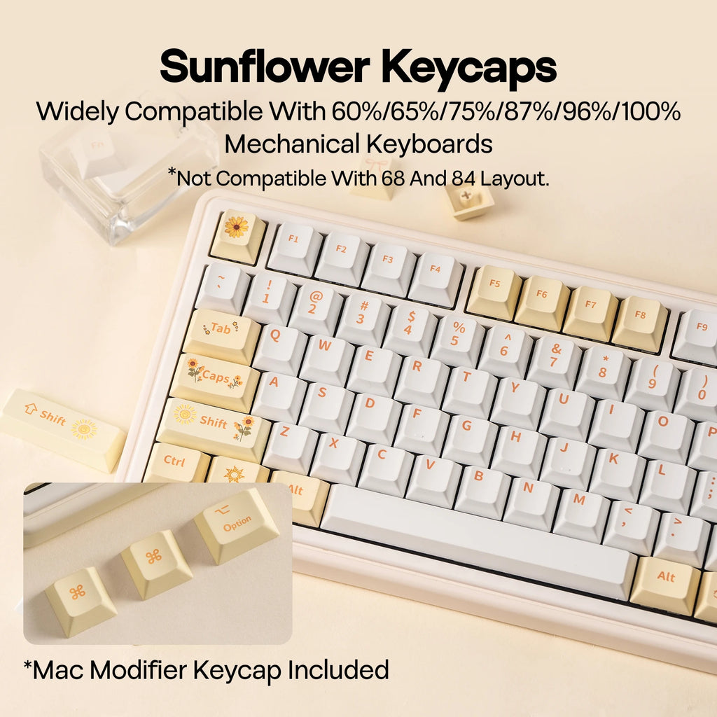 EPOMAKER Sunflower Keycaps Set 133 Cherry Profile Dye-Sub PBT Keys for Mechanical Gaming Keyboard with Front Printed Legends