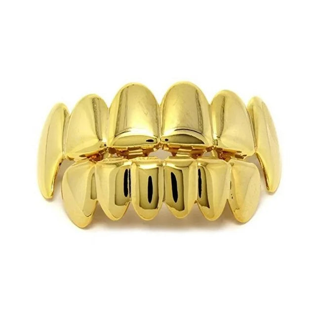 TOPGRILLZ New Fit Rose Gold Color Plated Hip Hop Teeth Grillz Caps Top&Bottom Grill Set for Christmas Party Vampire Tooth Grillz