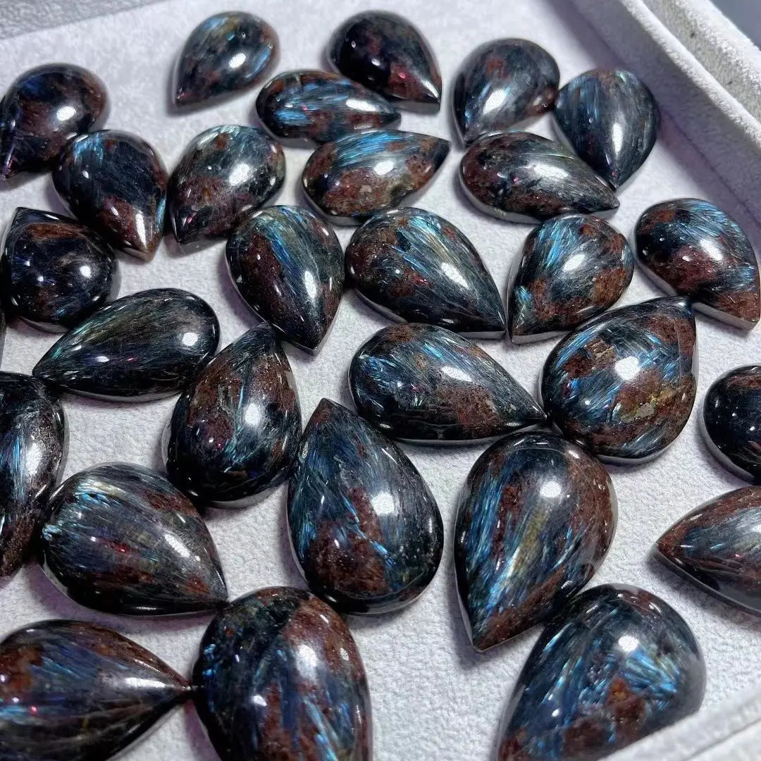 40mm Natural Rock Black Blue Amphibole Water Drop-Shaped Quartz Crystal Water Drop Chakra Healing Reiki Gem Home Decor DIY Gift