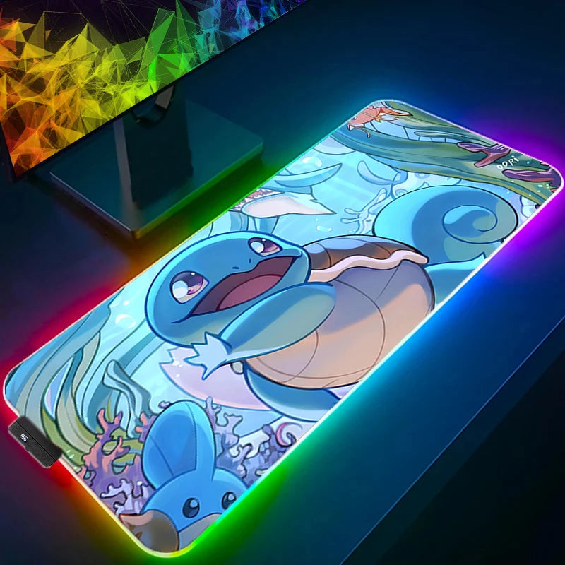 Mouse Pad RGB P-Pokemons Squirtle Gaming Mousepad LED Pad PC Desk Mat Luminous Mouse Pad Keyboard Mats Table Rug With