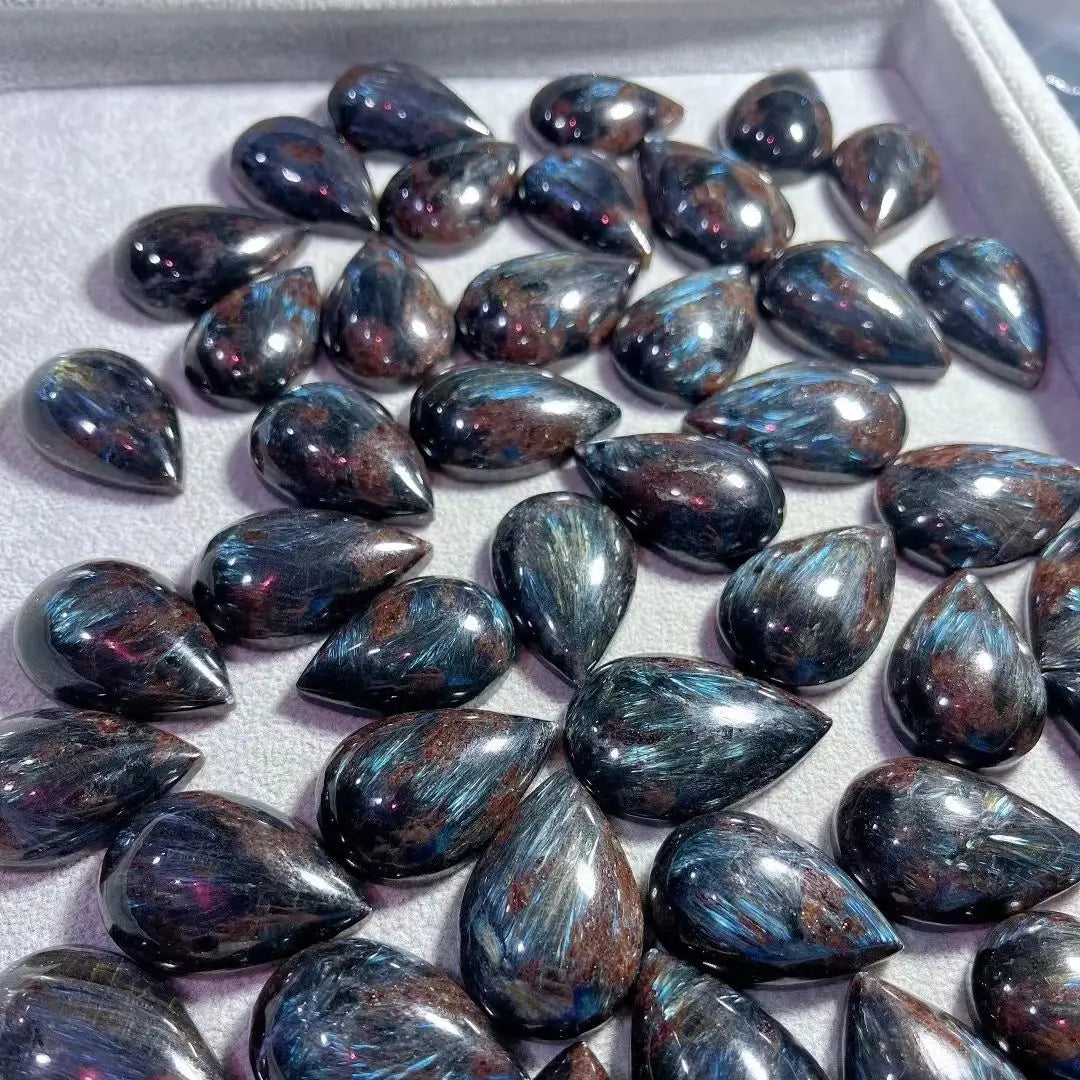 40mm Natural Rock Black Blue Amphibole Water Drop-Shaped Quartz Crystal Water Drop Chakra Healing Reiki Gem Home Decor DIY Gift