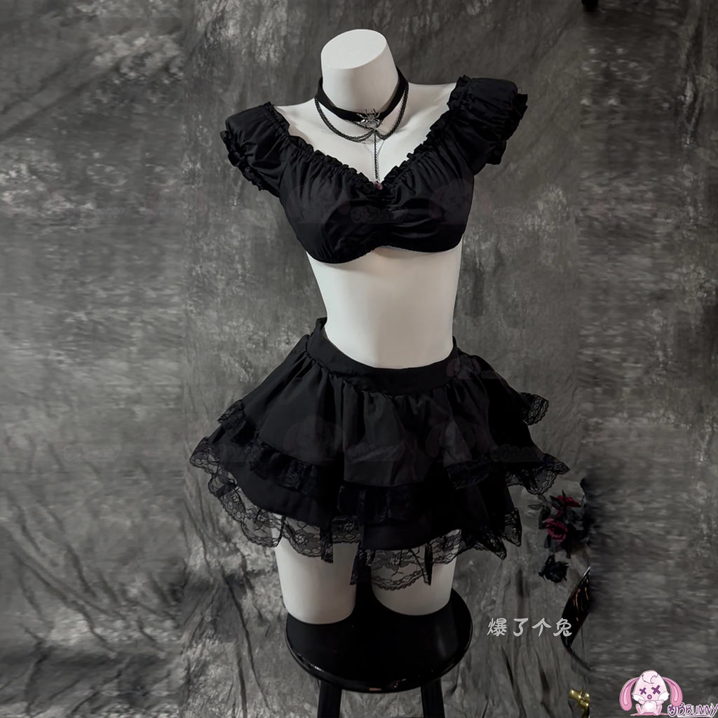 Halloween Gothic Skull Short Dress Cosplay Lolita Punk Steampuff Black Corset Outfit Jirai Kei Halloween Christmas Costume Anime