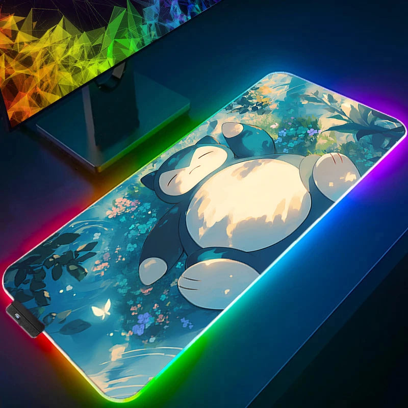 Mouse Pad RGB P-Pokemons Squirtle Gaming Mousepad LED Pad PC Desk Mat Luminous Mouse Pad Keyboard Mats Table Rug With