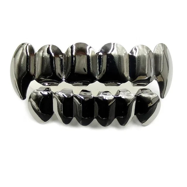 TOPGRILLZ New Fit Rose Gold Color Plated Hip Hop Teeth Grillz Caps Top&Bottom Grill Set for Christmas Party Vampire Tooth Grillz
