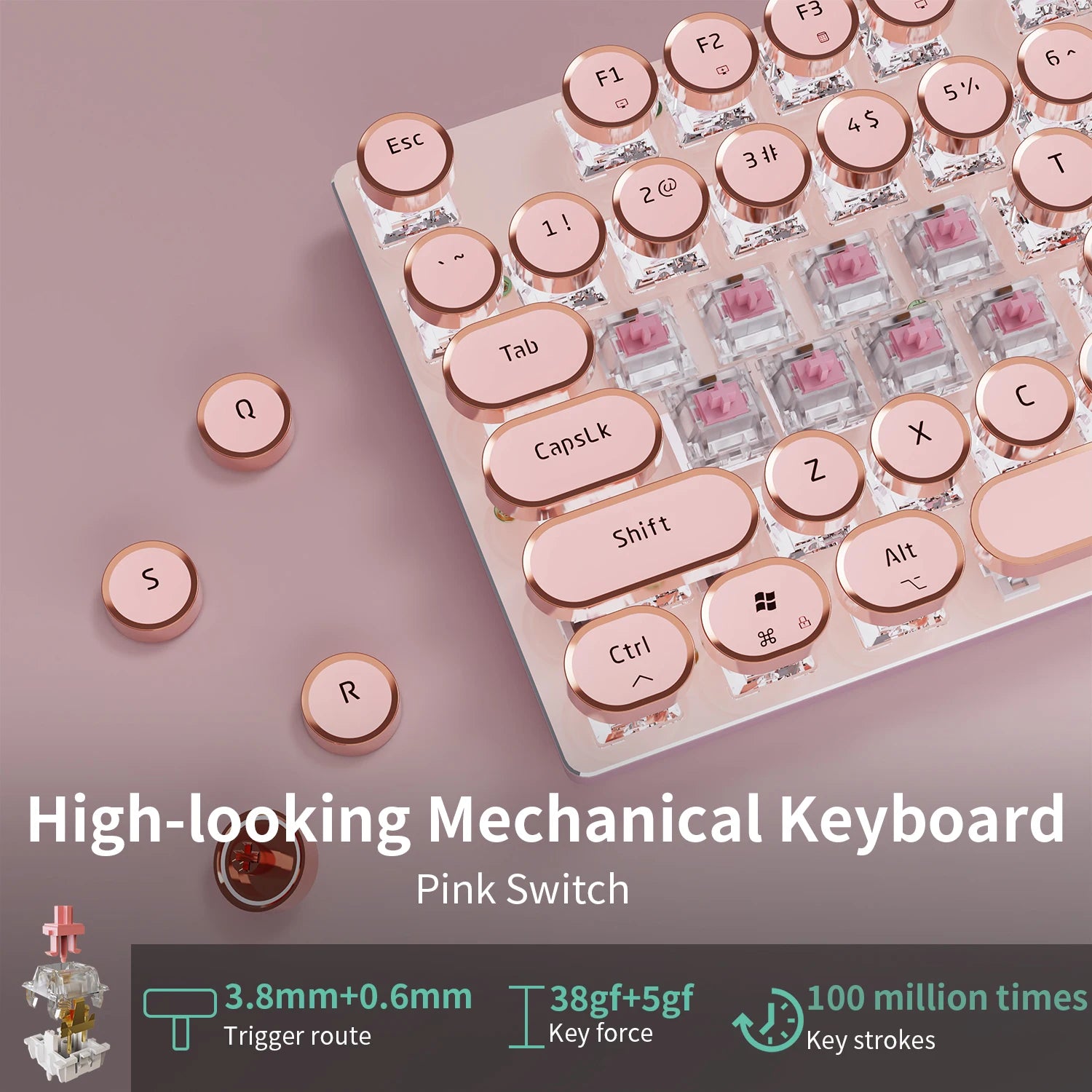 EWEADN Wired Mechanical Keyboard, Retro White Typewriter Style, Full-Size, LED Backlit, Knob Control, Ergonomic for Office &