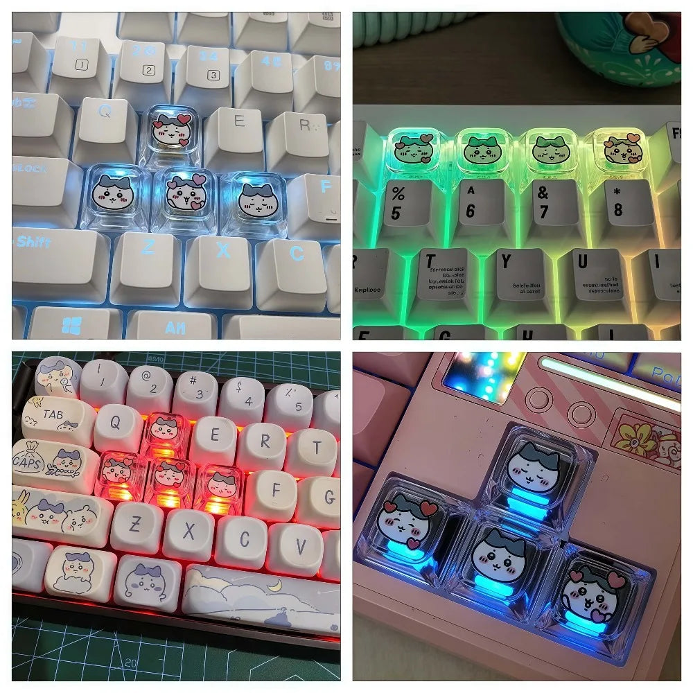 Chiikawa Artisan Keycaps, Transparent PC Glow Keycaps for Mechanical Keyboard, Custom Anime Keycaps