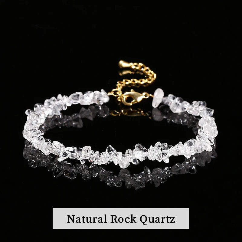 JD Natural Stone Tourmaline Amethyst Rock Quartz Crystal Stone Chip Bead Bracelet Women Healing Chakra Adjustable Chain Jewelry