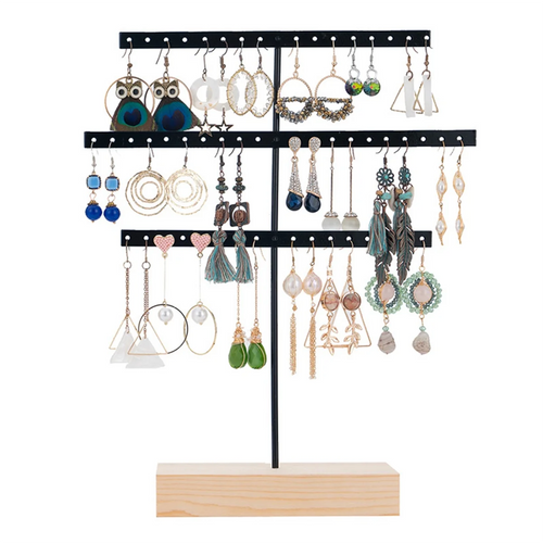 ABQR Black 3-Layer Simple Earring Storage Rack Earring Stand Jewelry Display Stand Earrings Necklaces Rings Jewelry Stand
