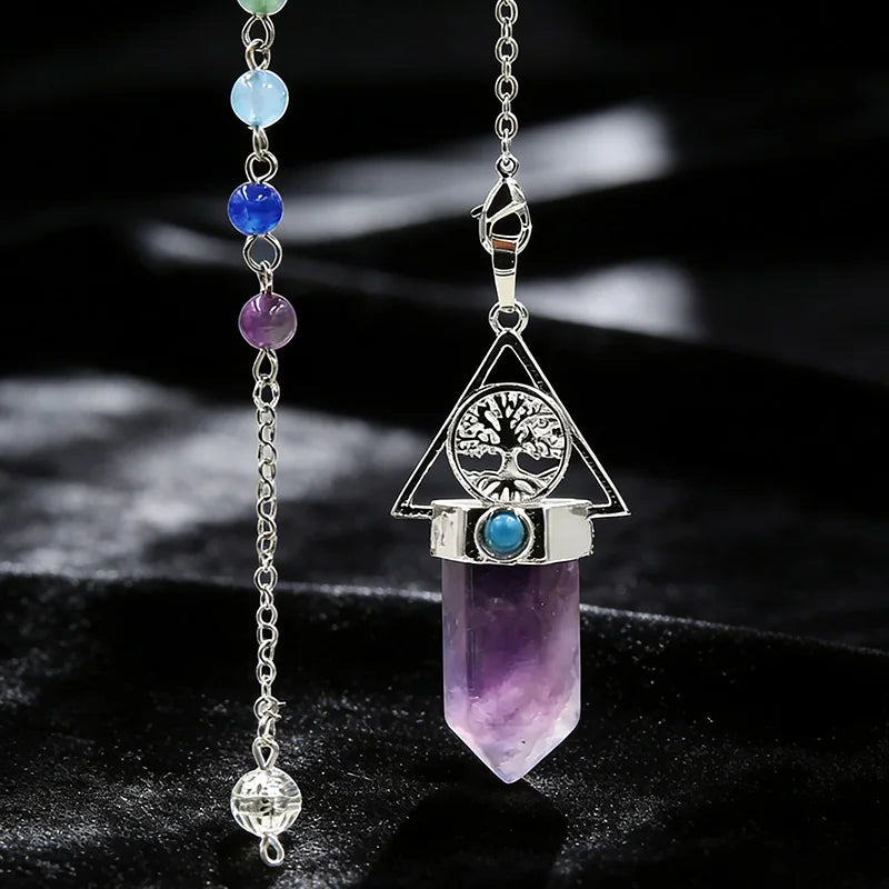 Reiki Natural Stone Clear Quartz Rock Crystal Pendulums for Dowsing Divination Chakra Tree of Life Hxagonal Pendant Pendulo X101