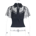 Gothic 2Pcs Women's Tops Splice Waist-Cinching Lacetrim Spaghetti Strap Vest Stand Collar Sexy Hollow-Out Smock Gyaru Suit