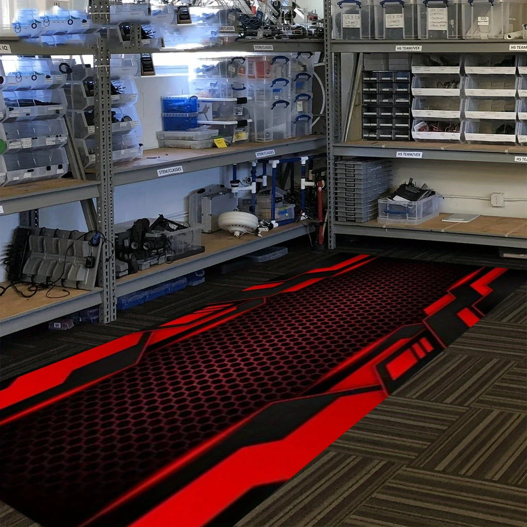 Red Black Honeycomb Motorcycle Mat, Anti-Slip Garage Floor Mat for Motorbike Parking, Absorbent, Cyber Tech Style, Home Decor
